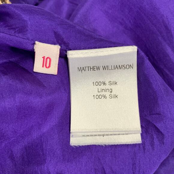 MATTHEW WILLIAMSON Size 10 Purple Gold Silk Embroidered Sleeveless Dress - Picture 9 of 11